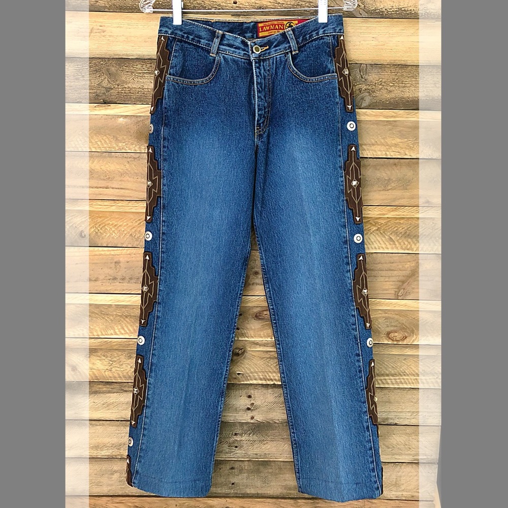 Lawman Western jeans stud and patch embellishments